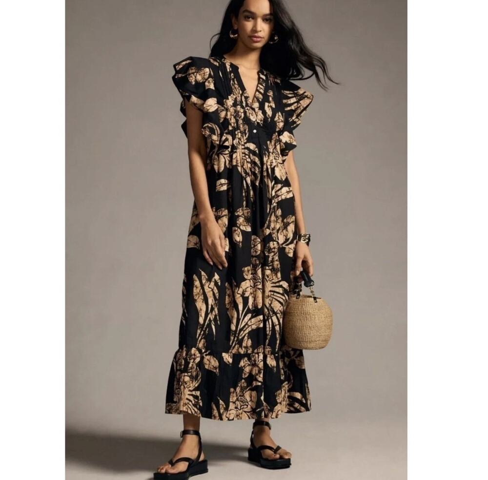 Anthropologie Maeve The Cassandra Maxi Dress Women Floral Print Ruffle Size L